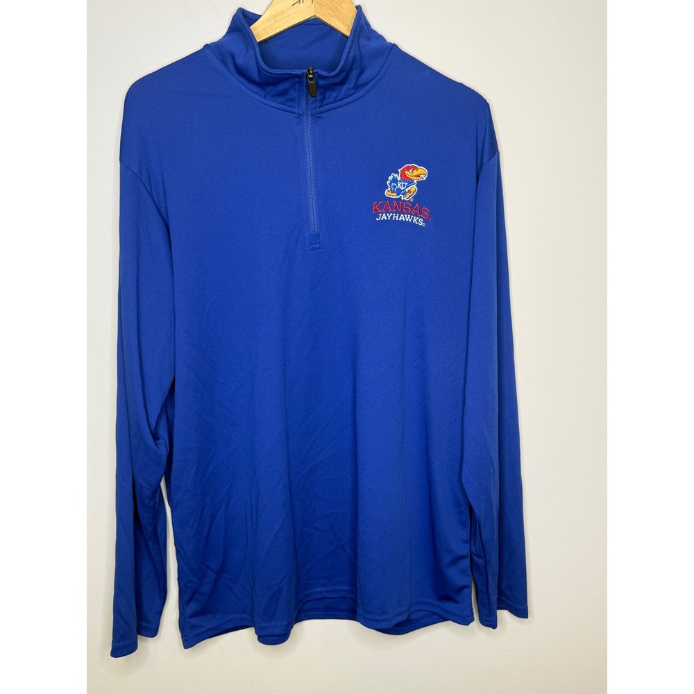 Kansas Jayhawks Hanes 1/4 Zip Pullover Mens Large Blue Vintage Retro NCAA Top